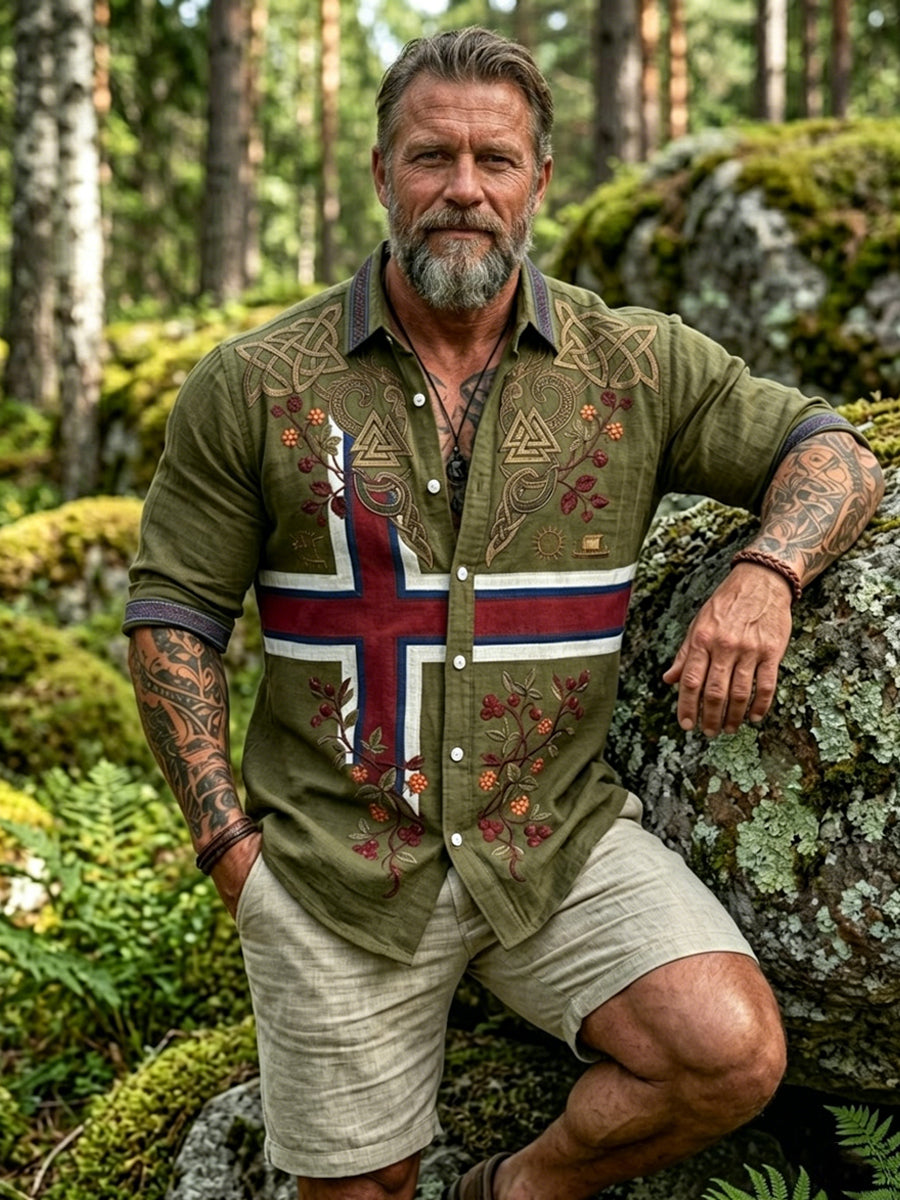 Herrer Retro Norsk Totem Fritidsbluse med Lange Ermer