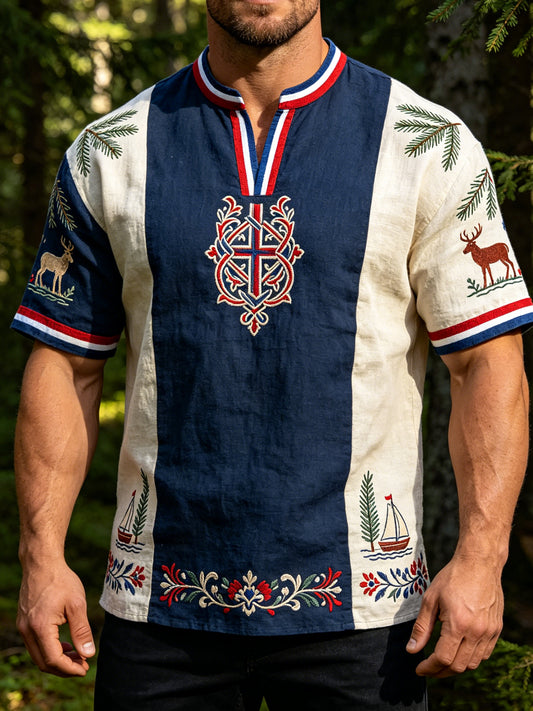 Herrer Retro Viking Totem Patchwork Fritidstrøye