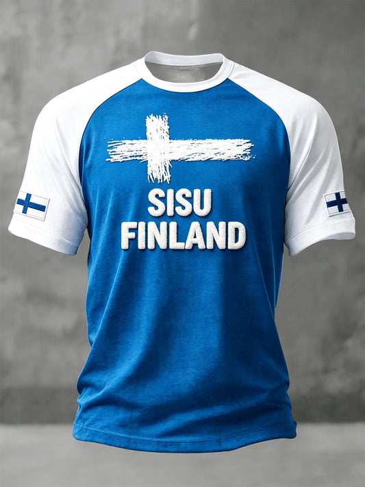 Miesten suomalainen Sisu Patchwork Tulosta vapaa pudotuspaito