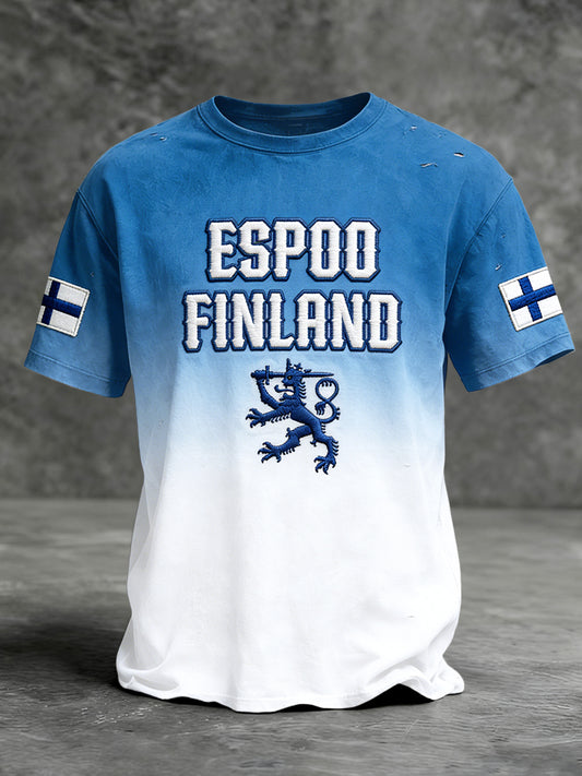 Miesten miesten suomalainen lippu Gradient Print Casual T-paito