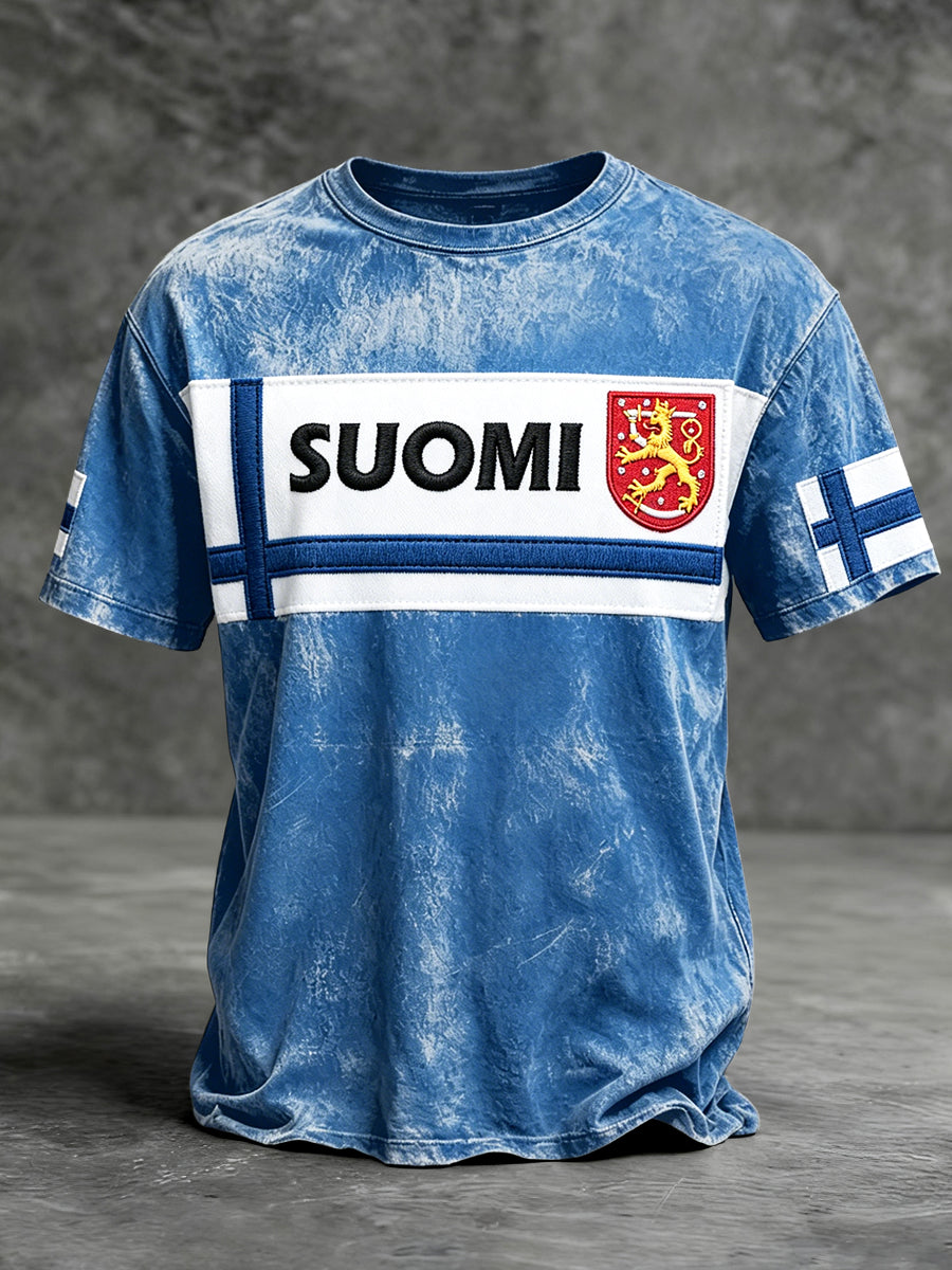 Miesten suomalainen Suomi Vintage Patchwork Print Casual T-paito