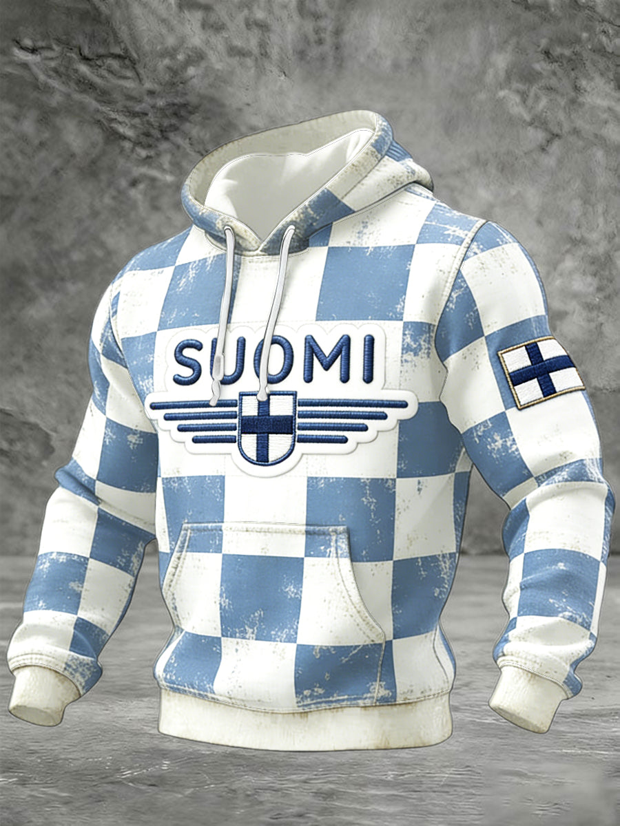 Miesten suomalainen lippu "Suomi" Vintage Tarkista Tulosta vapaa huppupaikka