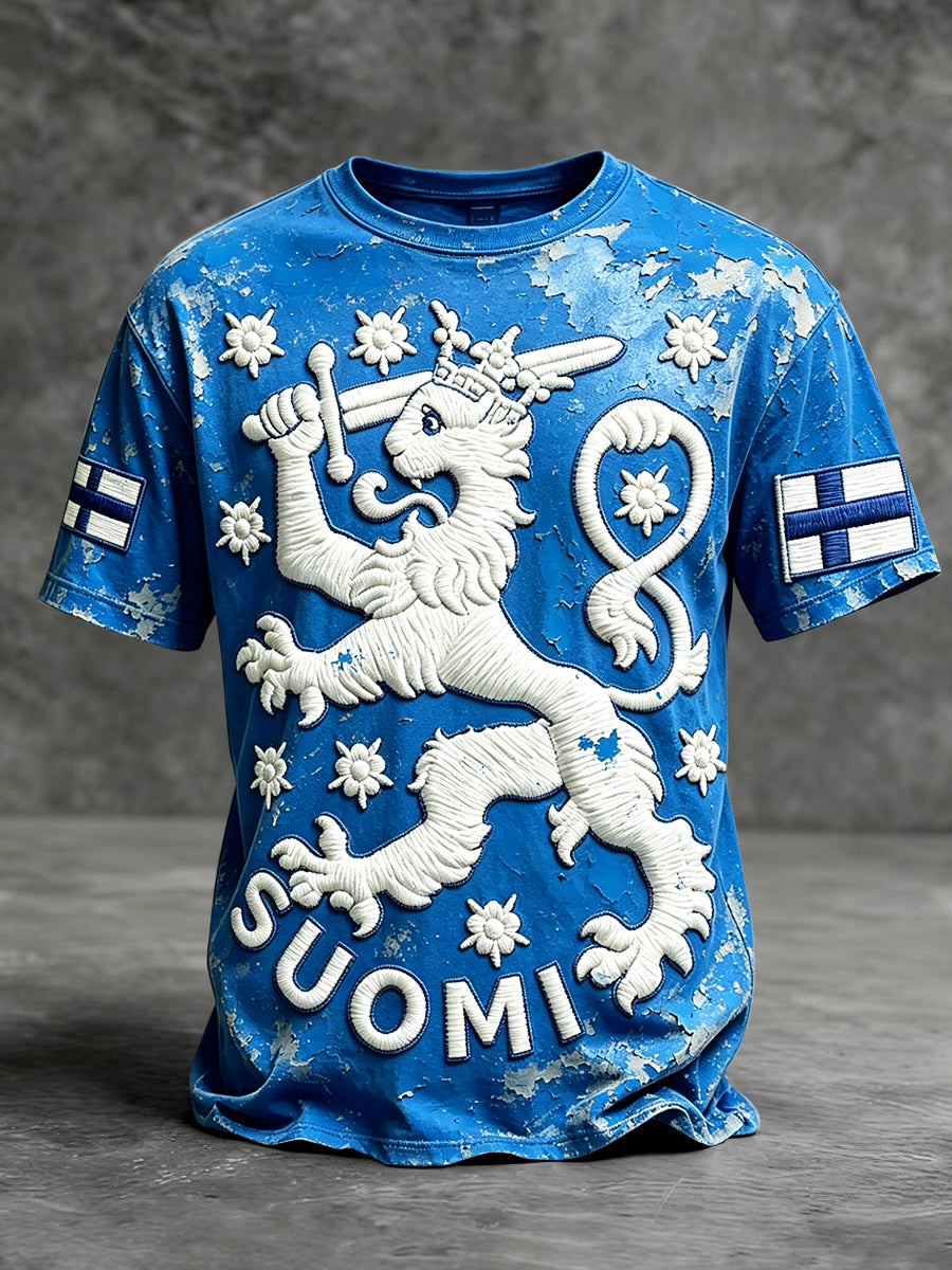 Miesten suomalainen Vintage Suomi Tulosta Casual Fashion T-paita