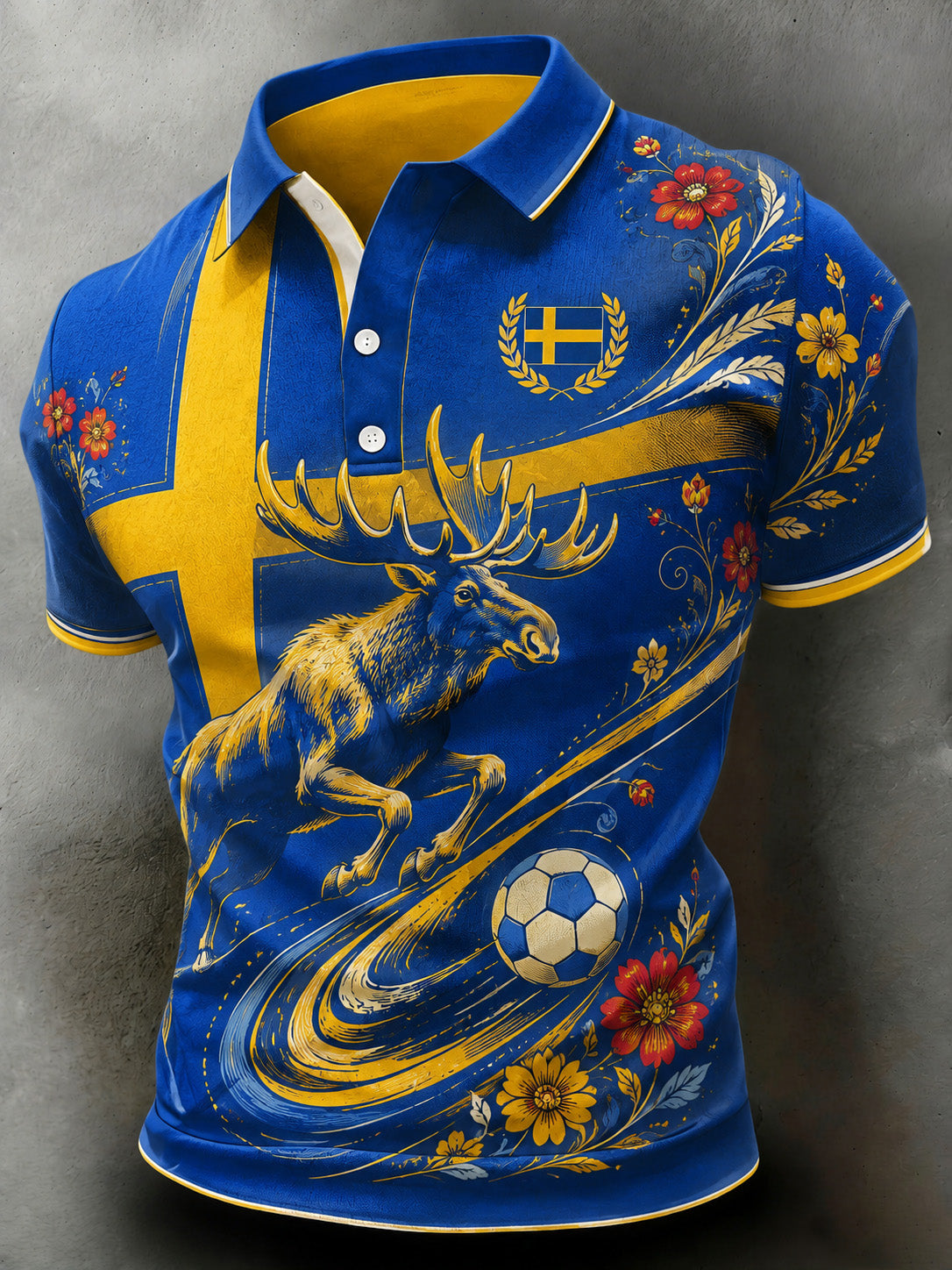 Manslig svensk fotbollssupporterkonsttryck kortärmad polo