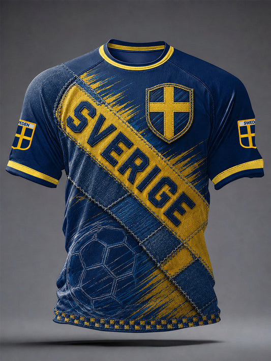 Kvartettmönstrad fotbollssjal för män, vintagestil, tryckt på en avslappnad t-shirt