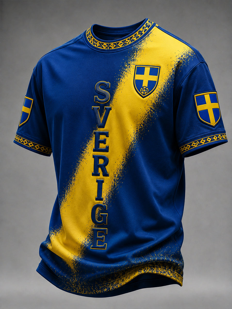 Kvartettmönstrad fotbollssjal för män, vintagestil, tryckt på en avslappnad t-shirt