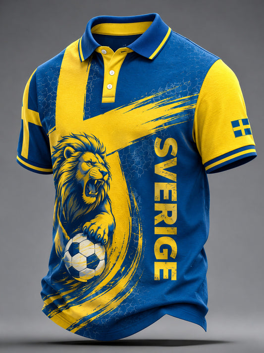 Herrpolotröja med svensk fotbollscheer-fanteknikertavla