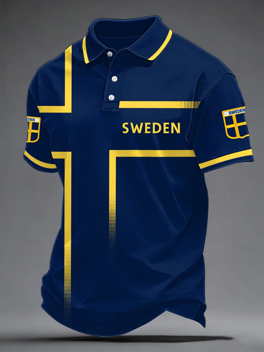 Mäns svensk fotboll Print Casual Topp
