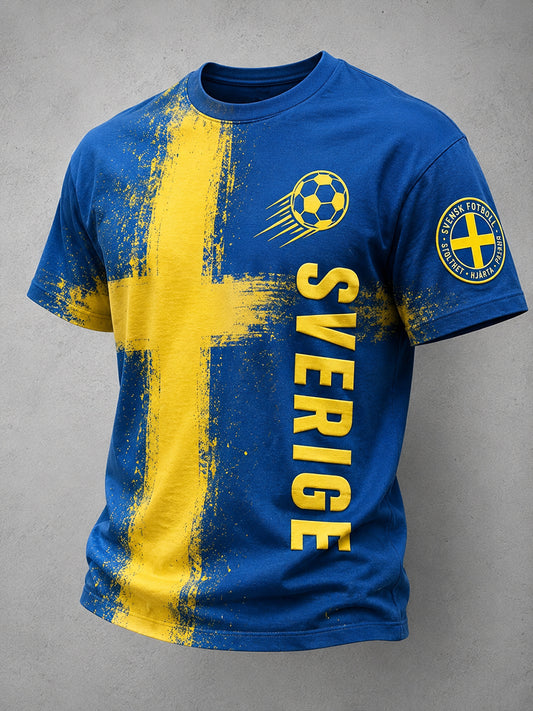 Retro svensk fotbollsfan-konsttryck avslappnad tröja