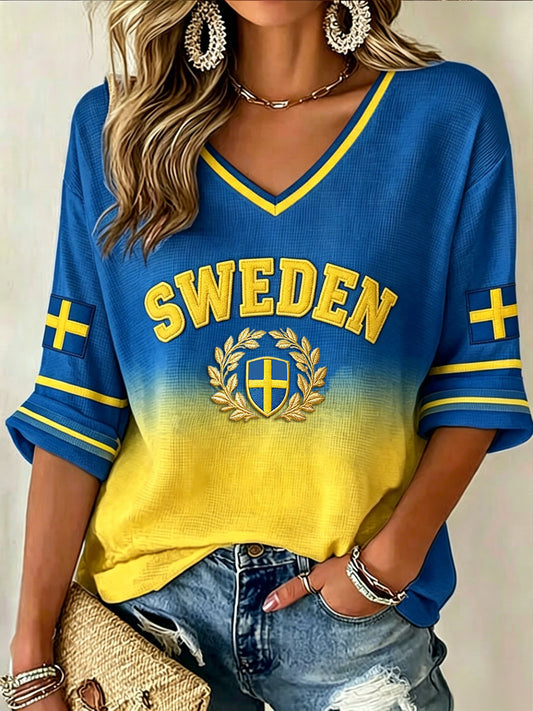 Damer Retro Sverige 2026 Fotbollsfärgförändrande T-shirt
