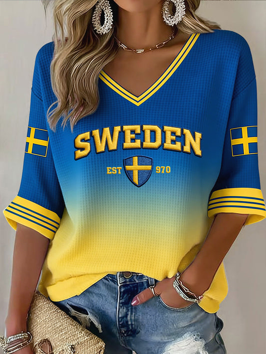 Kvinnors Retro Sverige 2026 Fotboll Gradient Våffle-väv Topp