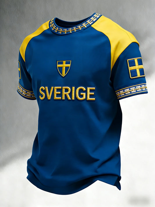 Retro Viking Swedish Fotbollsflaggbricka Casual Short-Shirt
