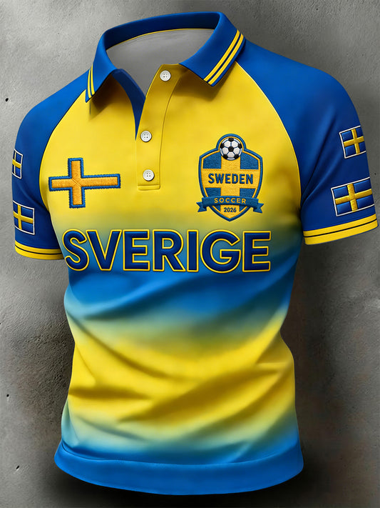 Retro Swedish 2026 Fotbolls-Inspirerad Patchwork Casual Polo tröj