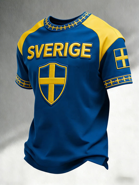 Retro vikingisk svensk fotbollslagsmärke avslappnad t-shirt med korta ärmarna