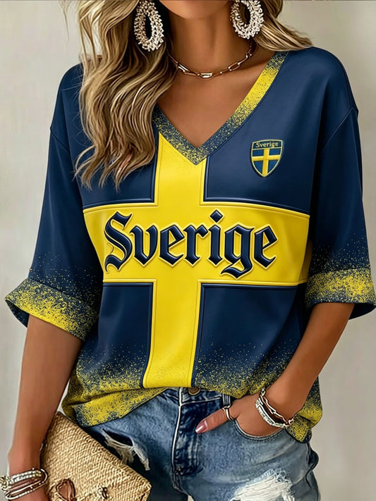 Damer Retro Sverige 2026 Fotbollsfärgförändrande T-shirt