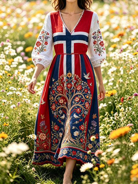 Norsk viking for kvinner Skandinavisk-inspirert kunst Print Lang kjole