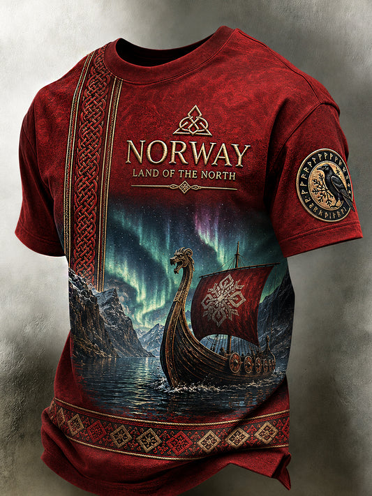 Menns Retro Nordisk-stil T-shirt med norsk kunstskrift