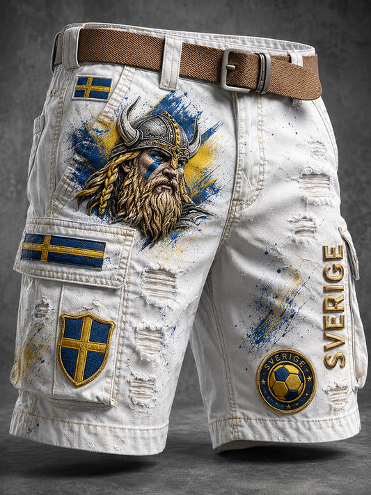 Retro svensk fotbollsfanart-print avslappnade cargoshorts