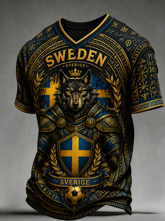 Retro svensk fotbollsfan-konsttryck avslappnad tröja