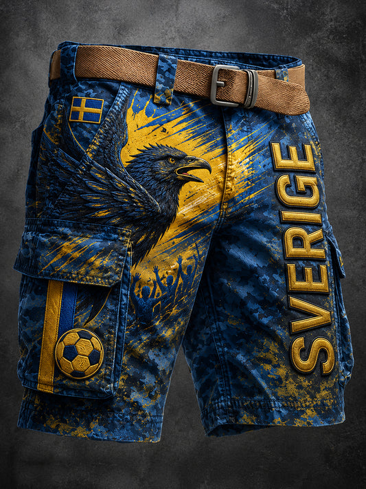Retro svensk fotbollsfanart-print avslappnade cargoshorts