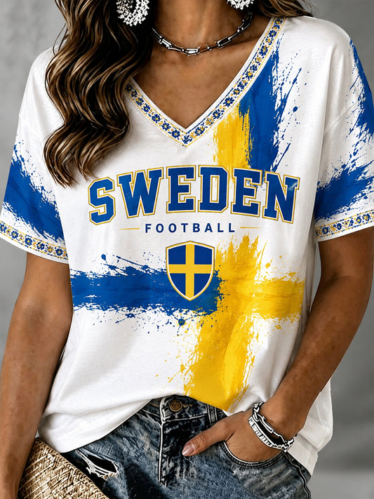 Retro svensk fotbollsfan konsttryck avslappnad topp