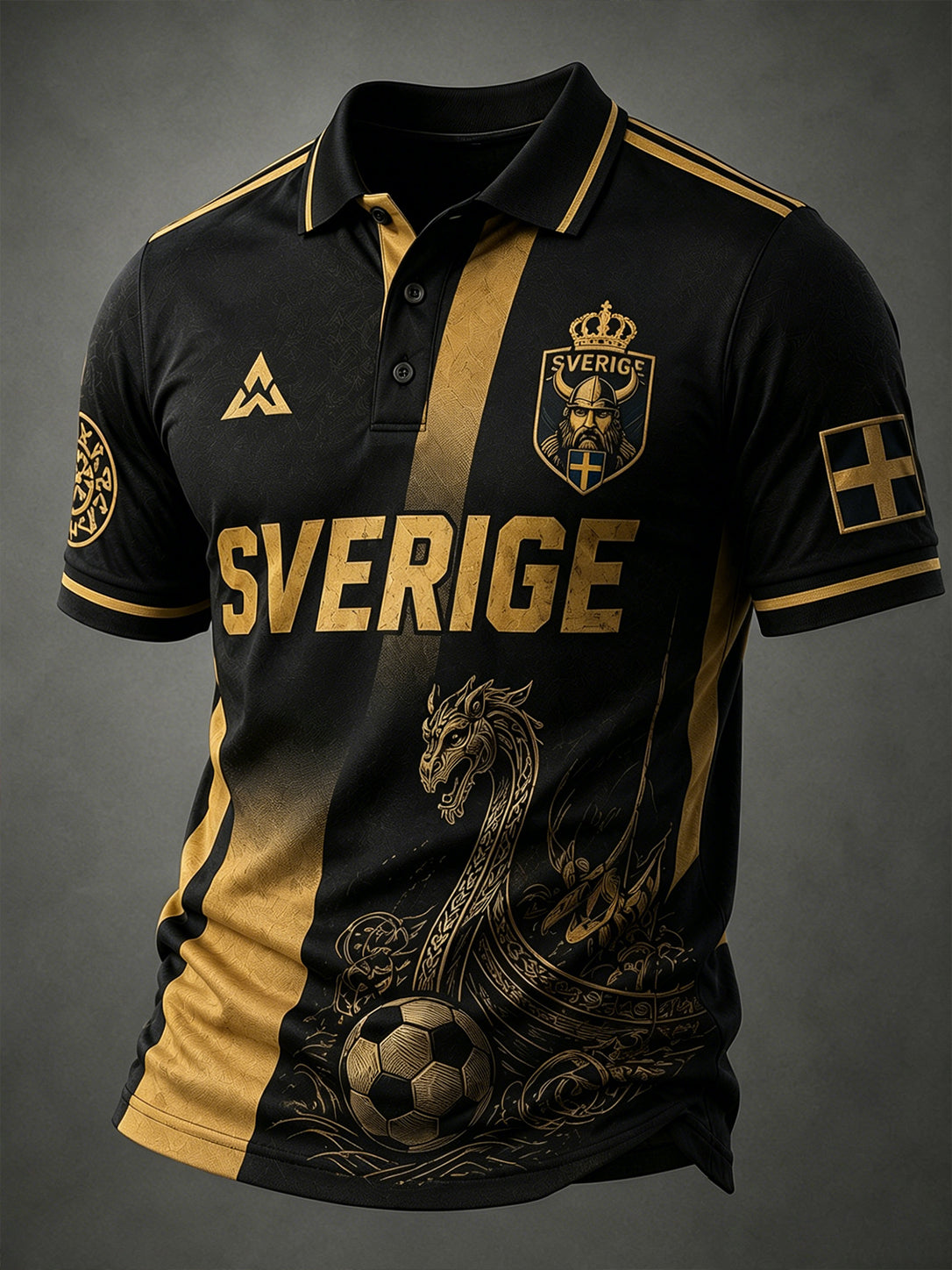 Herrpolotröja med korta ärmar och fotbollsmönster