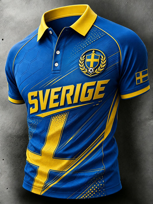 Mäns fotboll-tema färgblockade utskrift kortärmade Polo tröj