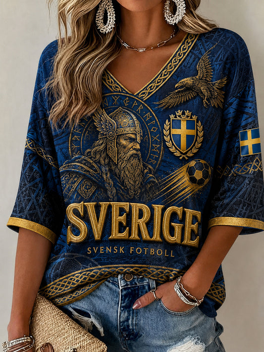 Retro svensk fotbollsfan konsttryck avslappnad topp