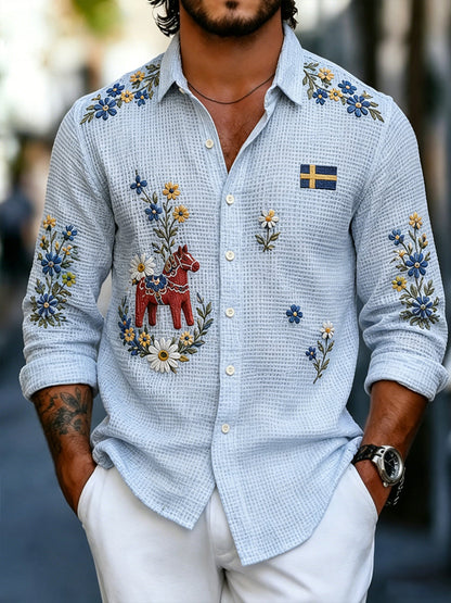 Mäns midsommar blommor långärmad skjjorta