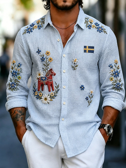 Mäns midsommar blommor långärmad skjjorta
