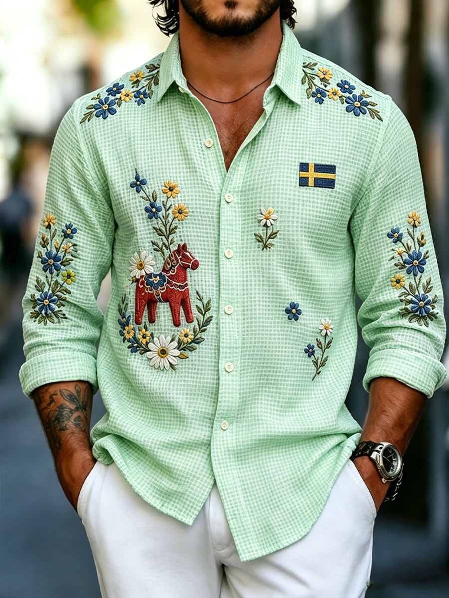 Mäns midsommar blommor långärmad skjjorta