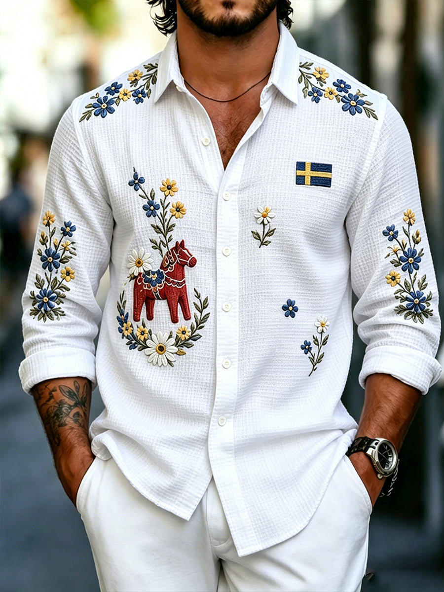 Mäns midsommar blommor långärmad skjjorta