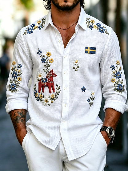 Mäns midsommar blommor långärmad skjjorta