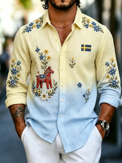 Mäns midsommar blommor långärmad skjjorta