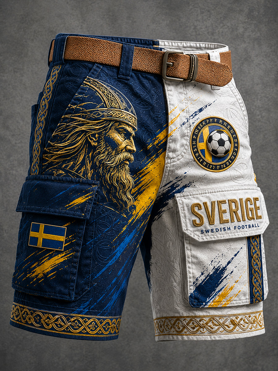 Retro svensk fotbollsfanart-print avslappnade arbetsshorts