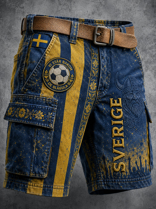 Retro svensk fotbollsfanart-print avslappnade shorts