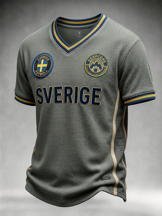 Herrar Retro Sverige Fotbollsläkare 2026 Tryckt Våffel V-ringad Kortärmad T-shirt