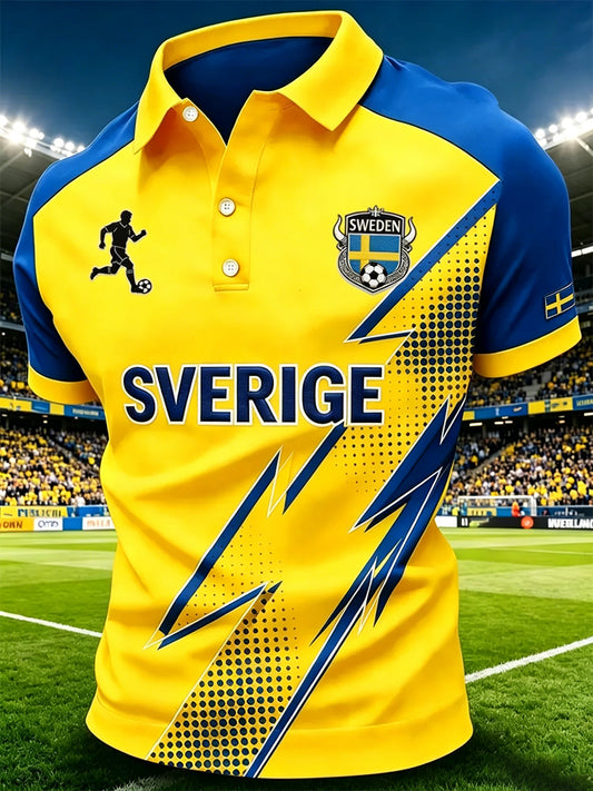 Mäns svensk fotboll Print Casual Topp