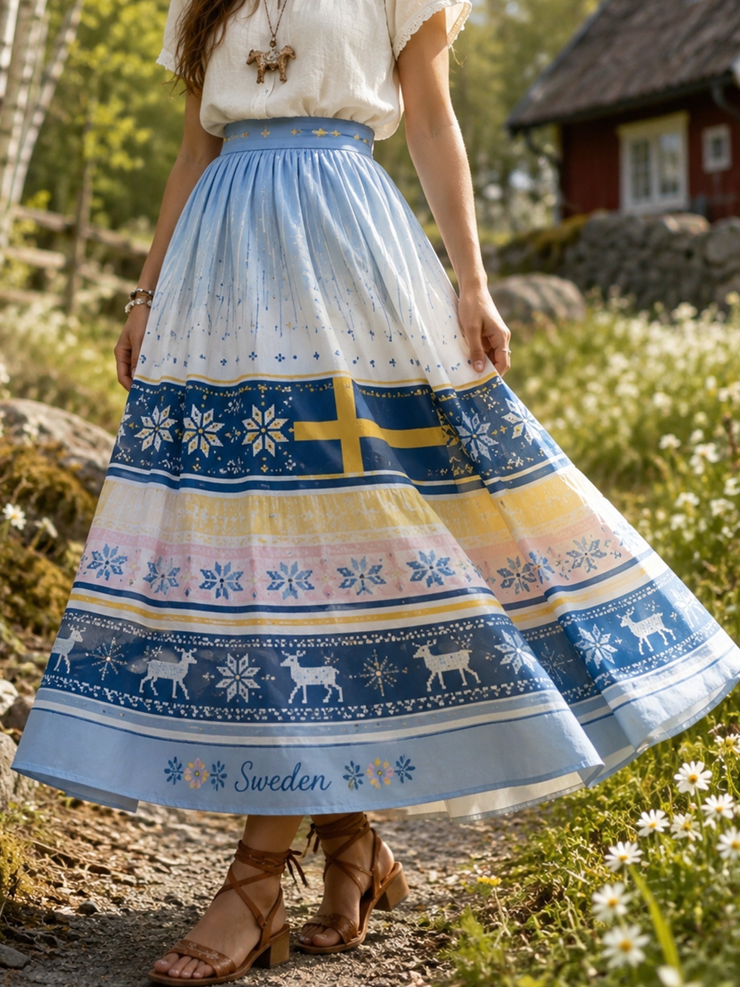 Damernas svenska midsommarfest minneskonsttryckskjol