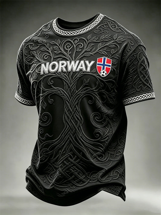 Herre-Norge fotball viking Livets tre keltisk knute trykk t-skjorte med korte ermer