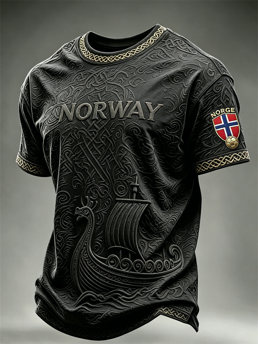 Herrer Norge fotball vikingskip keltisk knute print t-skjorte med kortermer