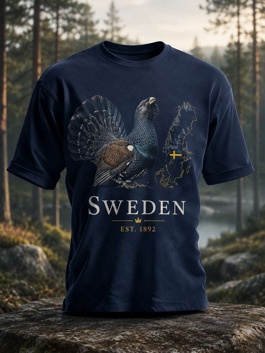 Herrtröja med svensk naturskildring i print