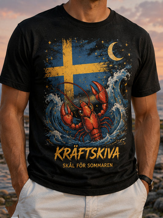 Herrtröja med konsttryck till minne av den svenska hummerfestivalen