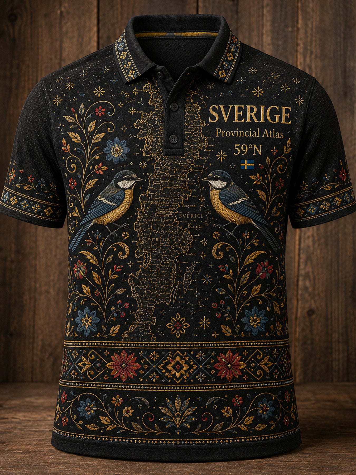 Retro svensk djurprint avslappnad pikétröja