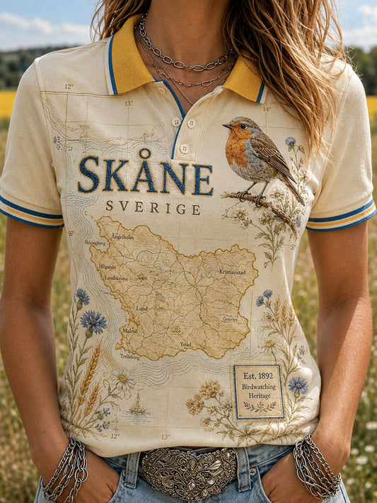 Retro svensk djurprint avslappnad pikétröja