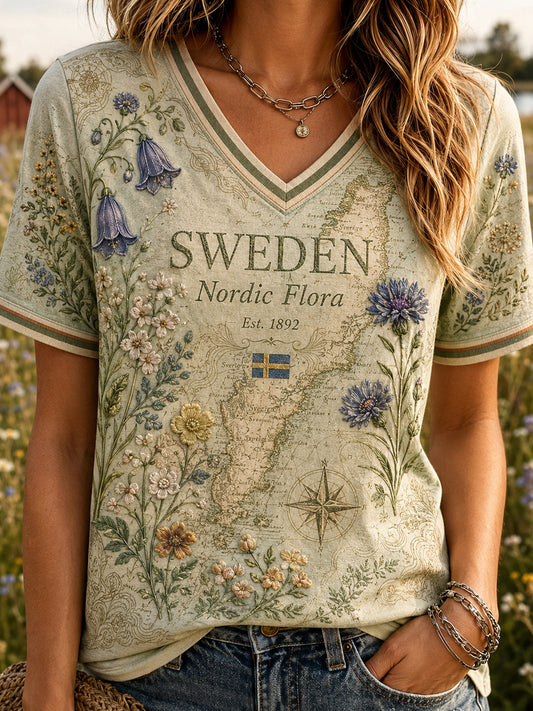 Retro svensk djurprint avslappnad t-shirt