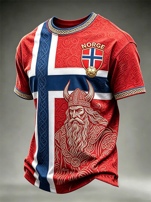Herrer Norge fotball vikingkriger keltisk knute flagg fargeblokktrykk t-skjorte med kortermer