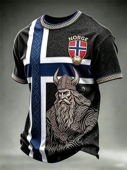 Herrer Norge fotball vikingkriger keltisk knute flagg fargeblokktrykk t-skjorte med kortermer