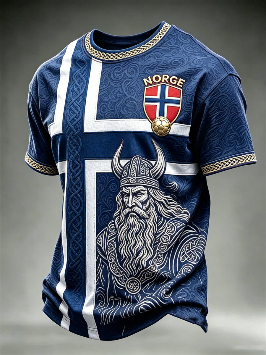 Herrer Norge fotball vikingkriger keltisk knute flagg fargeblokktrykk t-skjorte med kortermer