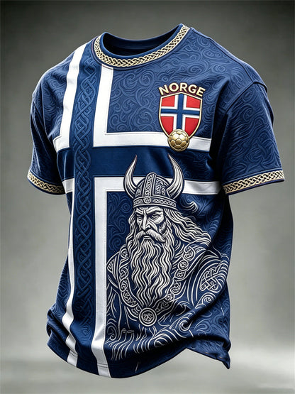 Herrer Norge fotball vikingkriger keltisk knute flagg fargeblokktrykk t-skjorte med kortermer